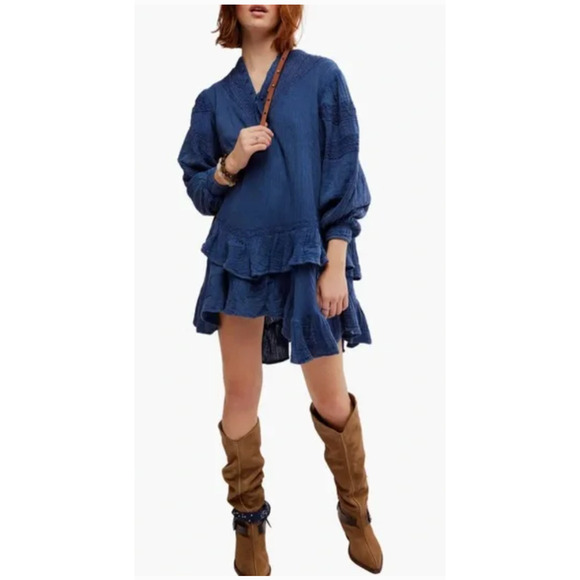 NWT Free People Sachi Mini Dress Lace Tiered Ruffle Balloon Sleeve Billowy Large - Picture 3 of 15